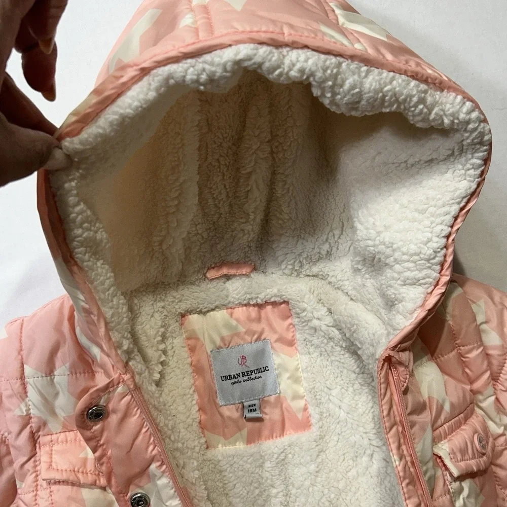 Urban Republic Girls Pink Star Print Sherpa Lined Quilted Snowsuit Pram Suit 18M